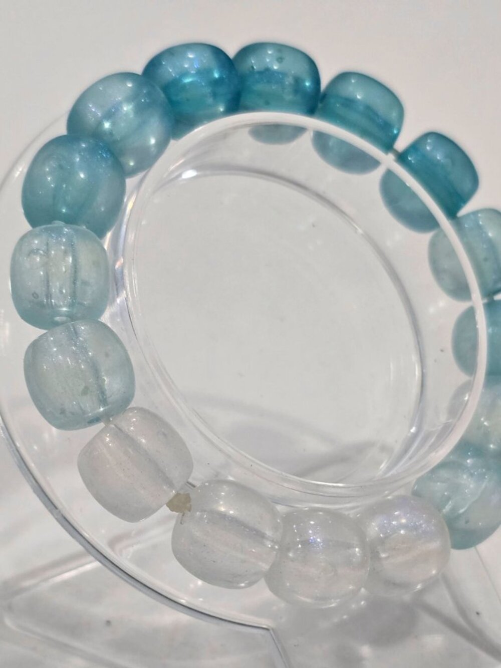 Handmade ✦ Blue Ombre Glow‑In‑The‑Dark Bracelet ✦ Sparkling 10mm Beads Stretchy - Picture 3 of 8